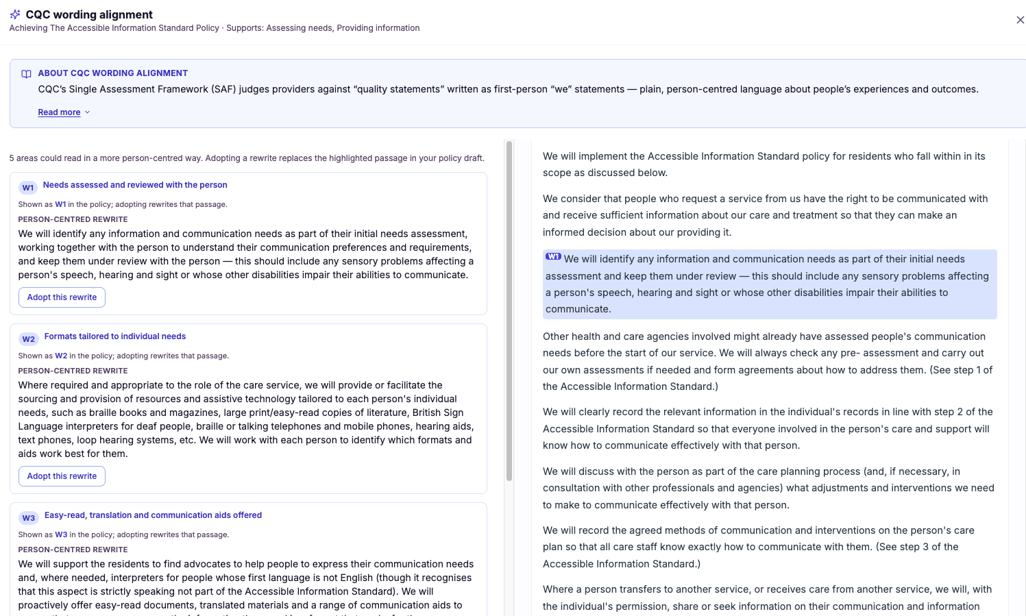 Policy CQC Wording Alignment